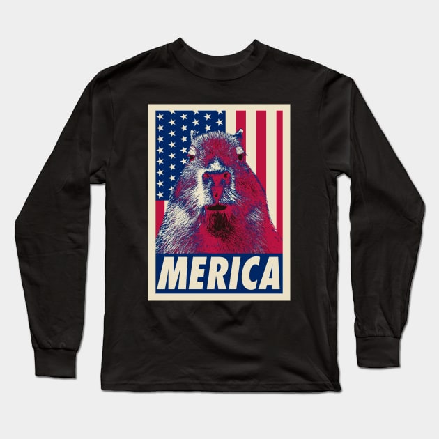 Capybara Merica 4th Of July Long Sleeve T-Shirt by mia_me